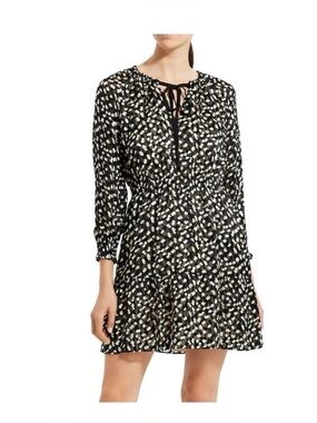 Theory Black and Cream Abstract Print Long Sleeve Dress